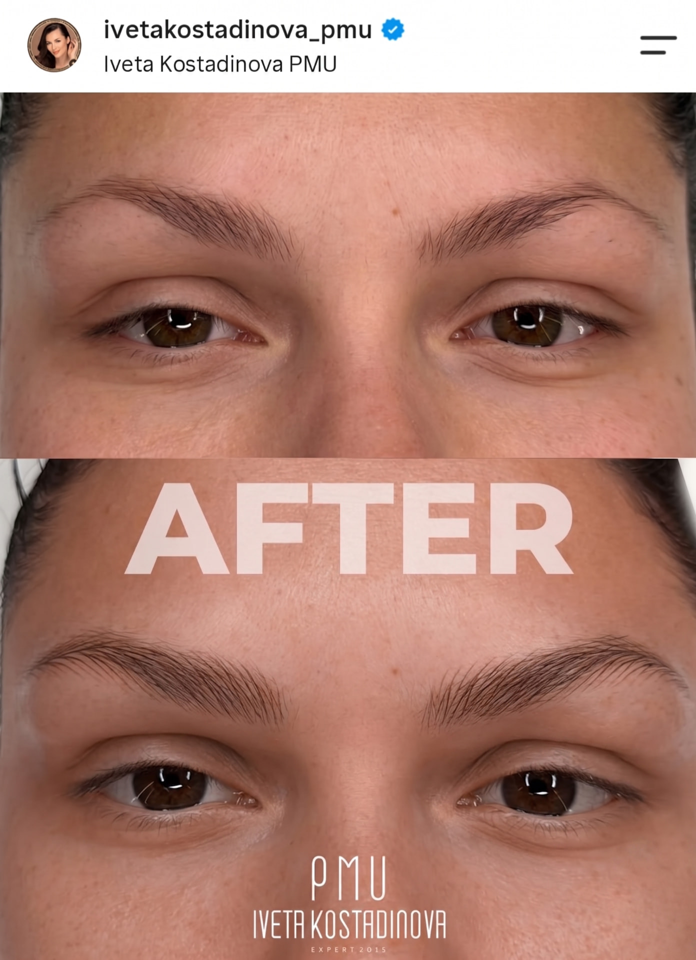 Before and after PMU brows transformation